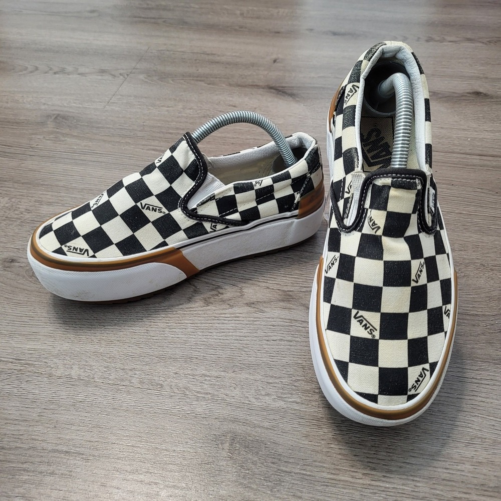 Vans Slip-On Stacked Checkerboard Platform Shoes Black White Women's size 7 - Picture 2 of 9